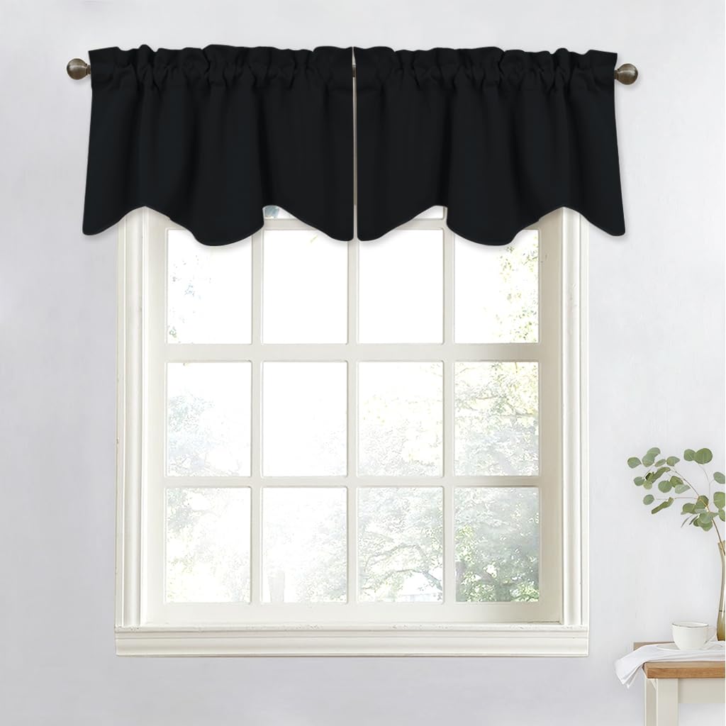NICETOWN Camper Curtains for Windows - Black Blackout Valances for Kitchen Set 6 Panels Short Small Topper Valence Curtains for